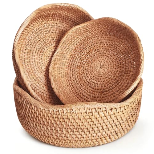Handwoven Rattan Fruit Basket Wave Set Wicker Bread Baskets for Serving