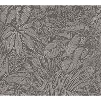 Carta Da Parati Grigia Nera Effetto Giungla - Tessuto Non Tessuto Con Riflessi Metallici - Foto 7