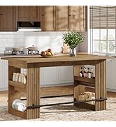 Tribesigns 63 Inch Kitchen Island, Island Table with Side Storage Shelves, Kitchen Shelf with Foo...