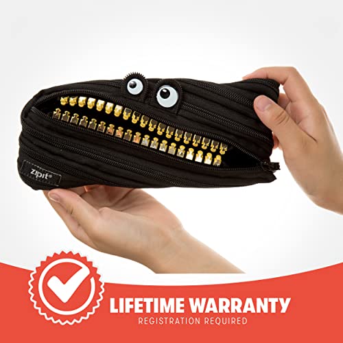 Zipit Grillz Pencil Case For Kids, Holds Up To 30 Pens, Machine Washable, Made Of One Long Zipper! (Black) #TOP4