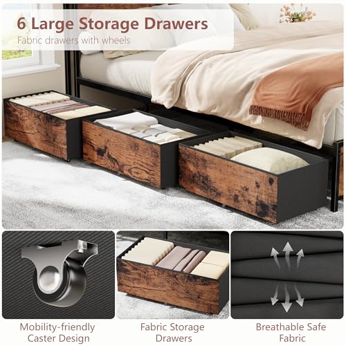 Image of Forestell Full Size Bed Frame with 2-Tier Storage Headboard & 6 Drawers