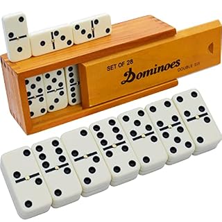 Queensell dominos double 6, 28 pièces, boîte en bois