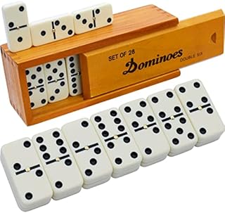 Dominoes Set for Adults - Domino Set for Classic Board Games - Dominoes Double 6 for Family Games - Double Six Standard Dominos Set 28 Tiles with Brown Wood Case