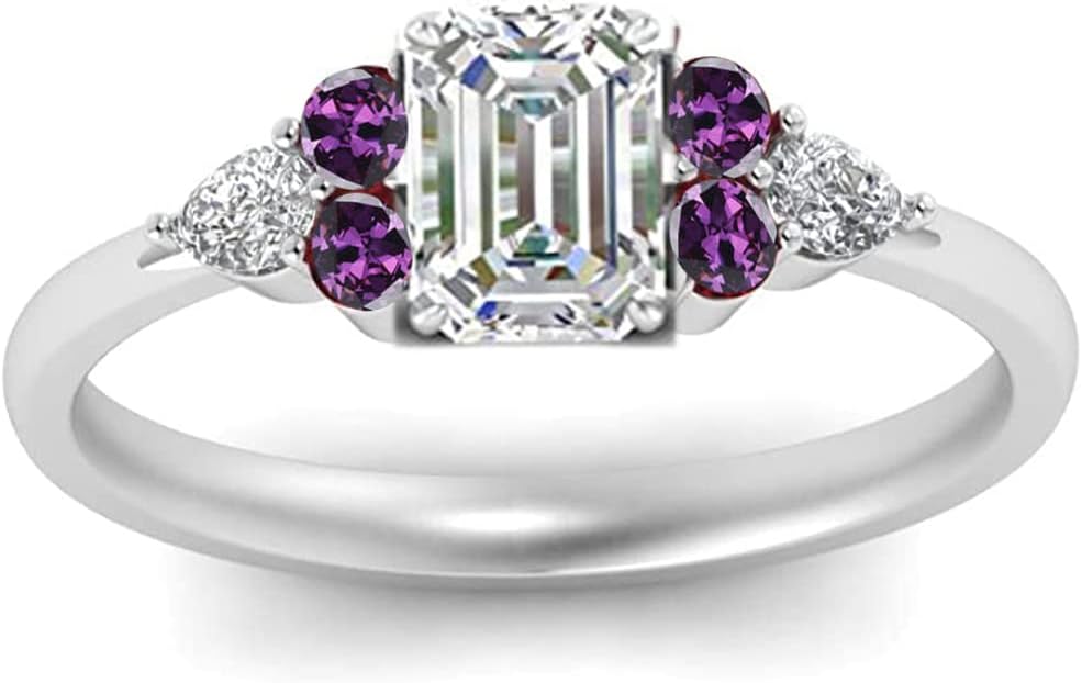 Created stone Octagon shape Faceted Amethyst Cz rings - 0.925 Silver Ring Purple Amethyst Cz Gemstones rings - girls jewelry Three-Stone Setting gift for friends Bezel Ring-US -7.25