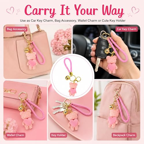 Image of Storite Bunny Keychain for Women & Girls, Cute Rabbit Bag Charm with Heart Pendant, Braided Strap & Bell, Fashion Key Ring for Handbags, Backpacks & Car Keys