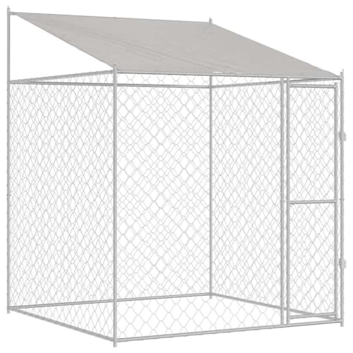 vidaXL Gabbia per Cani con Tetto Argento 200 x 200 x 258 cm, Cane Rustico da Giardino e Terrazza, Ampia Cuccia, Sicura, Scorrevole, con Lucchetto