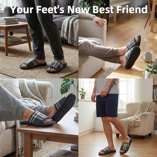 Image of Men's Comfort Open Toe Slippers, Upgraded 60D Memory Foam Bedroom Slip on