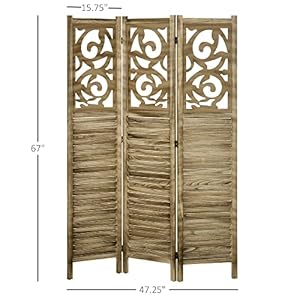 55 Ft Tall Room Divider Wooden Wall Divider Indoor Folding Privacy Screen Portable Partition Screen for Home Office 3 Panels Brown