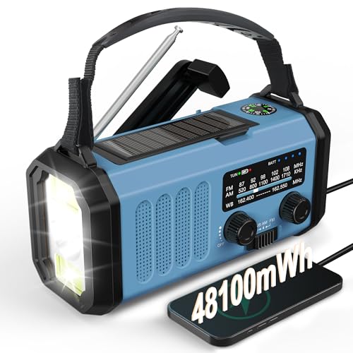 48100mWh Emergency Radio,Solar Hand Crank AM FM NOAA Weather Radio,Portable Battery Powered Radio...