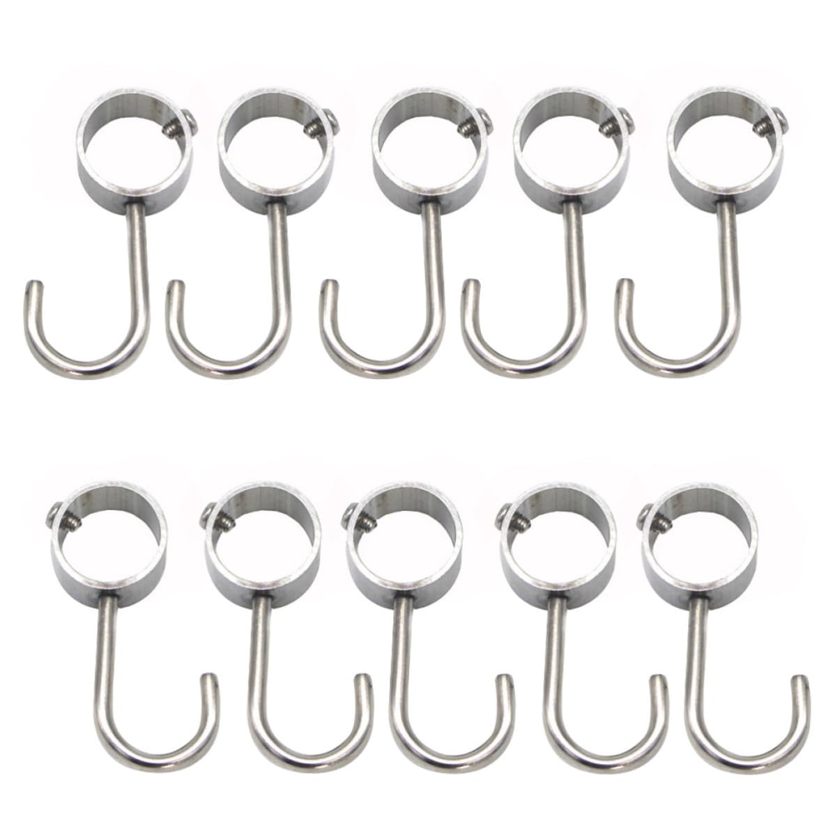 Crochets Tubulaires Légers et Réglables en Acier Inoxydable Lot de 10 Argenté pour Tringle à Rideaux et Rangement Pratique à Domicile