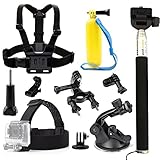 TEKCAM Action Camera Accessories Bundle Compatible with Gopro Hero 10 9 8 7/AKASO EK7000/V50/Brave 7LE Included Head Strap Chest Harness Mount Suction Cup Floating Hand Grip Bike Handlebar Mount