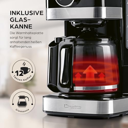 Barista Kaffeemaschine mit Touchdisplay | Filterkaffeemaschine mit 900W und mit Glaskanne - 1,5 Liter Kaffeekanne | Filtermaschine für Kaffeepulver - für bis zu 12 Tassen Kaffee 3