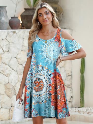 Image of BELAROI Womens Plus Size Dresses Short Sleeve Cold Shoulder Casual T Shirt Swing Dress Summer Beach Sundress