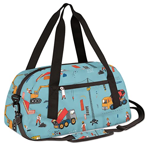 Yellow Excavator Truck Kids Duffle Bag for Boys Girls Dance Bag,Funny Big Car Sport Gym Bags Overnight Travel Bags Teen Kids Weekender Bag for School Practice Gymnastic Ballet3