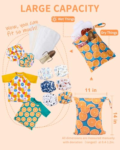 Image of babygoal Wet Dry Bags for Baby Cloth Diapers, Washable Travel Bags, Beach, Pool, Gym Bag for Swimsuits & Wet Clothes with Two Zippered Pockets 3 Pack, 3LN22-IN