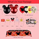 Cartoon Mouse 3rd Birthday Party Decorations - 3 Years Old Boy Party Supplies Includes Birthday Banner Garland, Door sign, Tablecloth, Cake Cupcake Toppers, Mouse Head Balloons, Latex Balloons - Image 4