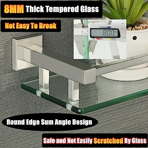 Alise Bathroom Shelves Glass Shelf Wall Mount,Floating Shelves For Bathroom,Rectangular Tempered 1 Tier Glass Holder Storage Organizer,Brushed Nickel 20 Inch #TOP4