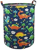 19.7' Round Canvas Large Clothes Basket Laundry Hamper with Handles,Waterproof Cotton Storage Organizer Perfect for Kids Boys Girls Toys Room, Bedroom, Nursery,Home,Gift Basket(dinosaur)