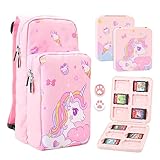 Picture of FUNDIARY Pink Carrying Travel Bag for Switch 2/Switch/OLED/Lite with Unicorn Design, Cute Portable Accessories with Sling Shoulder Bag Crossbody Backpack, 12 Game Card Holder and 2 Thumb Caps