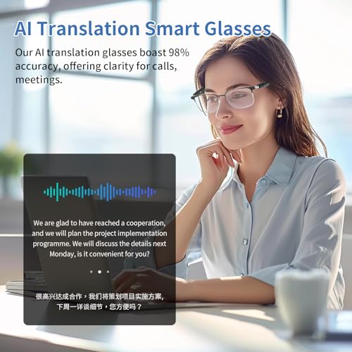 Image of AI Translation Smart Glasses for Men Women, Bluetooth Audio Sunglasses with Photochromic Lenses, Voice Assistant, Open Ear Lighweight Eyeware, Real-Time Translation, Supports 160+ Languages (Gold)