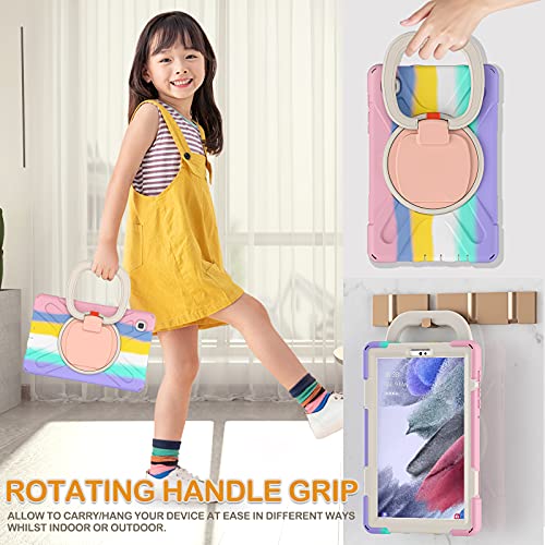 Braecn Case For Galaxy Tab A7 Lite 8.7" -Kids-Friendly Silicone Cover With Stable Kickstand, Rotating Handle Grip, Shoulder Strap For Samsung Galaxy A7 Lite 2021 Sm-T220/T225/T227-Colorful Pink #TOP3