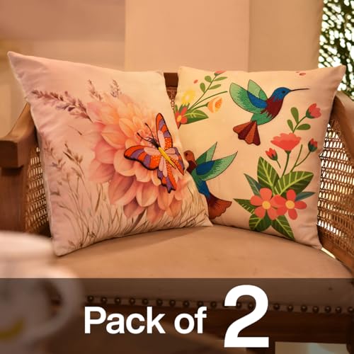 Image of picknMAKE Pack of 2 DIY Cushion Cover Hand Embroidery Kit for Beginners & Adults | 16 inchx16 inch Cross-Stitch Pillow Covers with Printed Fabric, Threads, Needle & More | All Materials Included