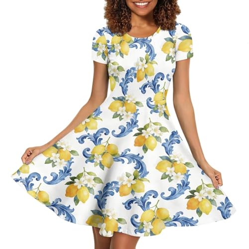 Image of AFPANQZ Womens Casual Summer Lightweight Vintage Dress Short Sleeve Midi Dress Knee-Long Luxury Formal Dress