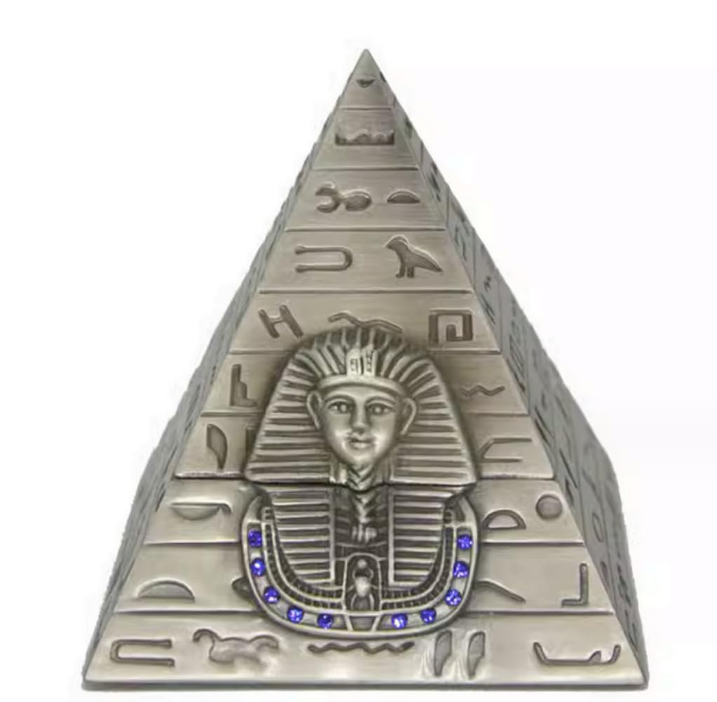 anso Pyramid Trinket Box Egyptian Pyramid Sculptures Desktop Decor Jewelry Container Figurines (Silver)
