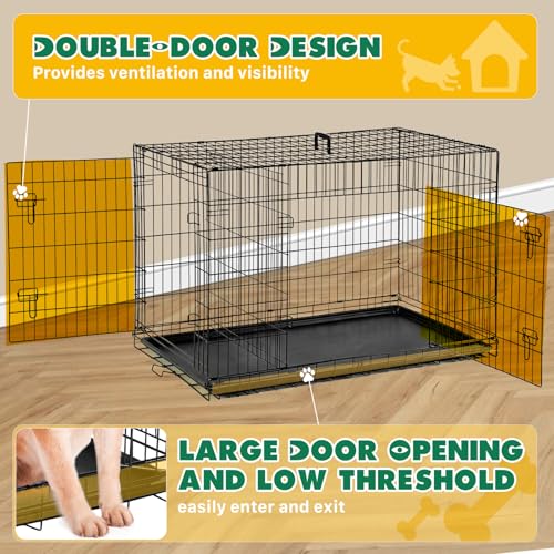 Image of Dog Crate - Extra Large 48 Inch Double Door Portable Dog Cage, Metal Wire Pet Kennel with Secure Lock, Leak-Proof Pan Tray, Foldable Design for Dogs Pets Indoor Training and Outdoor Travel