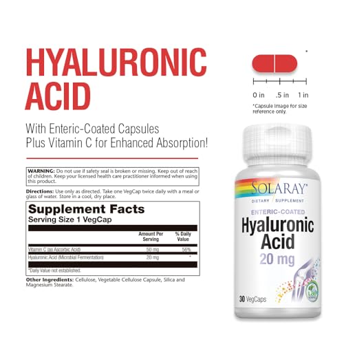 Image of SOLARAY Hyaluronic Acid, 30 VegCaps | Supports Healthy Joint Comfort, Supports Skin Health, With Vitamin C