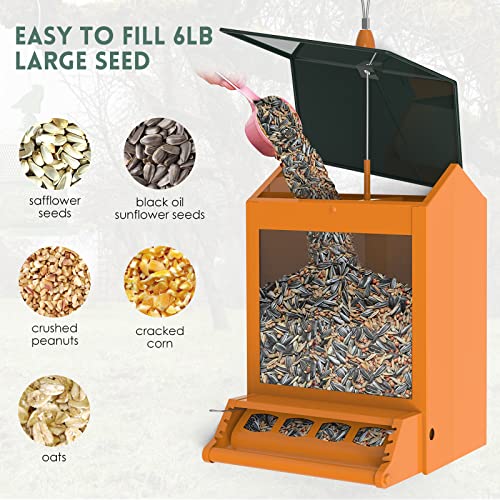 Squirrel-Proof-Bird-Feeders-Outside-Digipettor-Metal-Wild-Bird-House-Feeder-with-Weight-Activated-Perches-4-Feeding-Ports-for-Yard-Garden-Decor-Orange