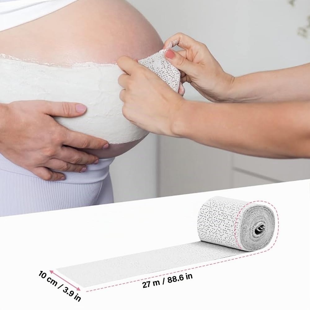 Kit Moulage Ventre Femme Enceinte, Bande de Plâtre avec Peintures et 2 Pinceaux, Sculpture pour Souvenirs de Grossesse