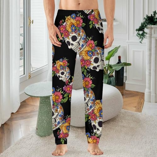 Flower Skull Men's Pajamas Pants Lightweight Sleep Lounge Pant Pjs Bottoms Casual Sleepwear2