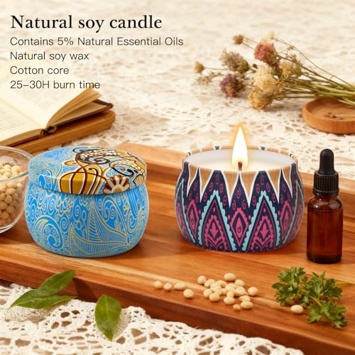 Geurkaarsen Cadeauset, Soja Was 4,4 Oz Blikken Kaarsen Cadeau Voor Vrouwen Gastheer Met Sterke Geur Voor Ontspanning 4 pack (Klassiek) - Afbeelding 5