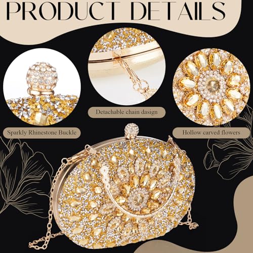 Image of Quelay 4 Pcs Purse Rhinestone Jewelry Set for Wedding Bridal Women Evening Clutch Bag Necklace Dangle Earrings Bracelets