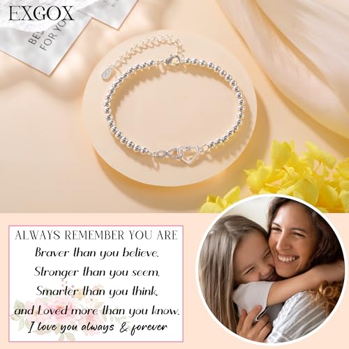 EXGOX Silver Bracelet for Women 925 Sterling Silver Bead Bracelet Infinity Love Heart Ladies Silver Bracelet Adjustable Friendship Bracelets Jewellery Gifts for Women - Image 6