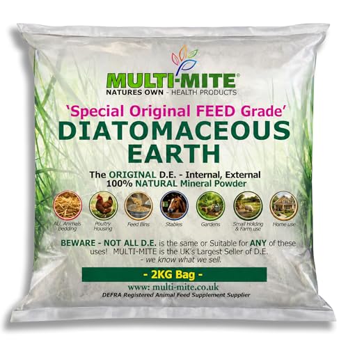 Multi-Mite 2KG Bag Feed Grade Diatomaceous Earth DE Powder for Dogs Cats Poultry Animal Bedding & Housing Pet Areas Stables Gardens. 100% Natural Highly Absorbent & Desiccating DEFRA Registered