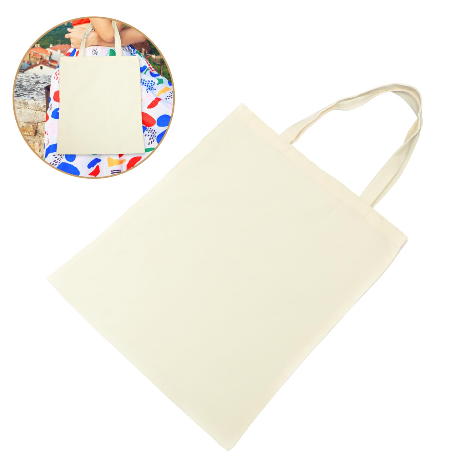 DECHOUS 5 Borse di Tela Beige, Shopper Riutilizzabili in Canvas Manici, Grande Capacità, per Spesa e Personalizzazione