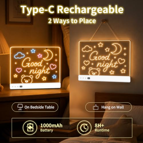 TOHETO LED Drawing Board for Kids, Rechargeable Glow Doodle LED Note Board, 16 Light Effects Acrylic Dry Erase Board, Neon Light Up Drawing Tablet Sketching Gifts Toy Ideas for Girls/Teens, 12 Markers - image 7