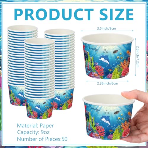Image of Funnymoom 50 Pack Under The Sea Ice Cream Cups 9 oz Ocean Disposable Dessert Bowls Under The Sea Animal Paper Soup Bowls Snack Cups for Hot or Cold Food Underwater Creatures Birthday Party Supplies
