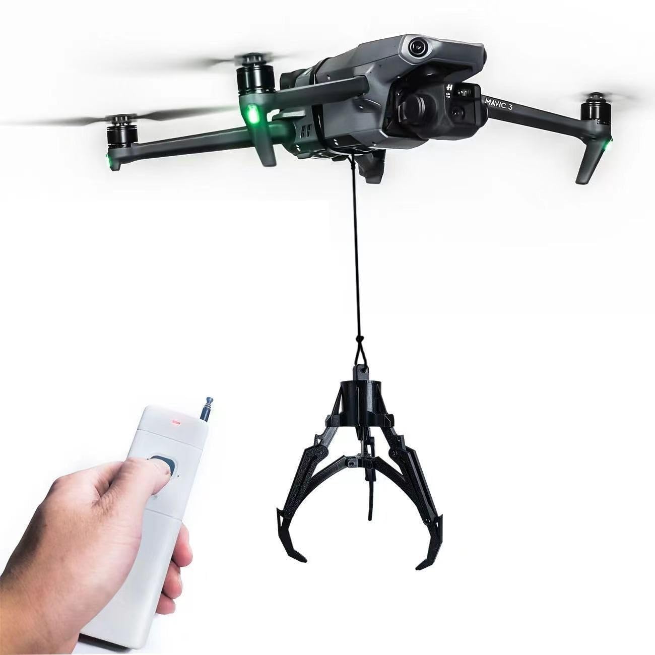 Drone remote control intelligent mechanical claw/hook air releaser pick-up device fishing cast bait fixed-point drop device for DJI drone (We don't sell drones)