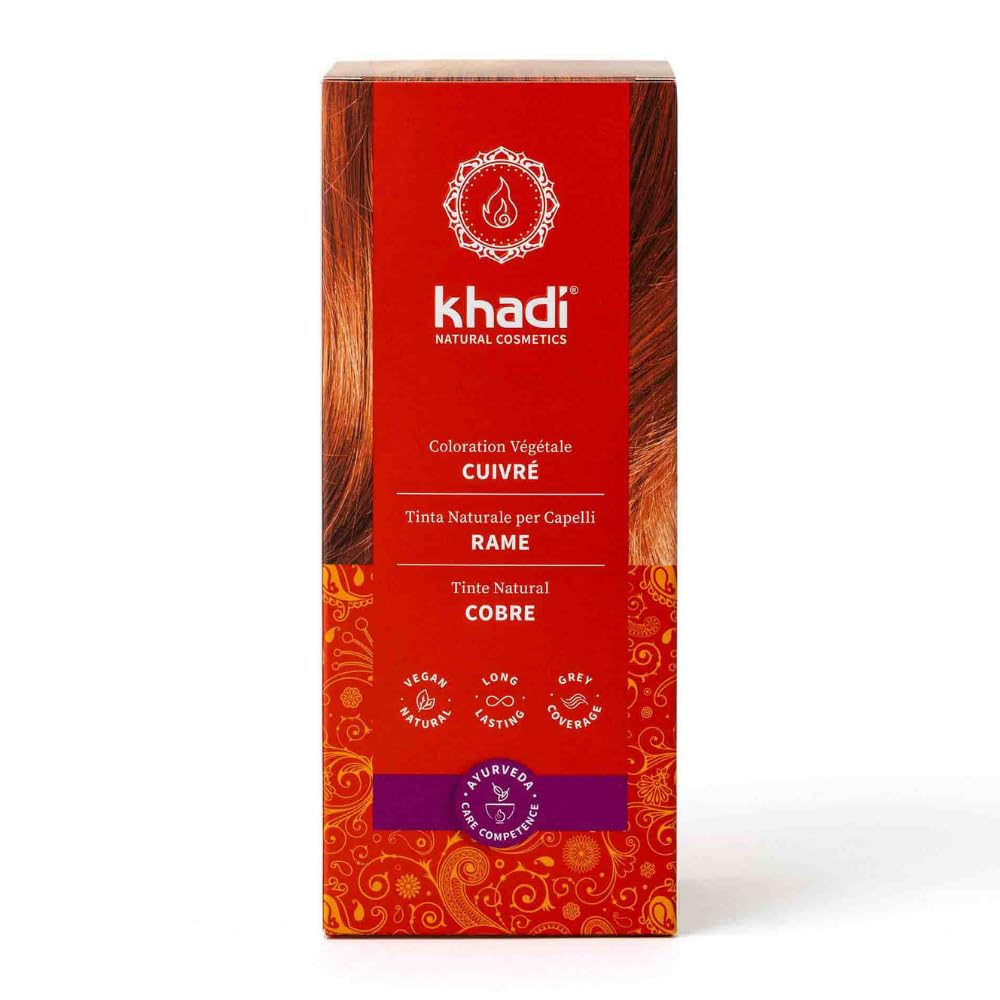 khadi COBRE Tinte vegetal para el cabello - Color de cabello cobre dorado a rojo cobrizo - Tinte natural 100% vegetal y natural - Cosmética natural certificada - 100 g