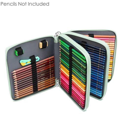 Image of YOUNGCOL 120 Slots Colored Pencil Case Color Pencil Organizer Storage Large Capacity Pencil Case (Green + Sunflower)