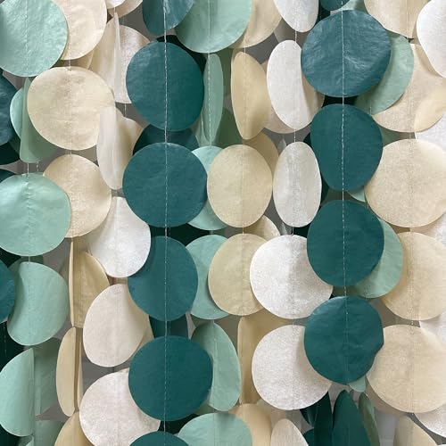 Image of 205Ft Sage Green Circle Dot Garland Backdrop Dusty Green Tissue Paper Polka Dots Hanging Streamer for Woodland Jungle Safari Neutral Birthday Wedding Engagement Party Decorations Supplies