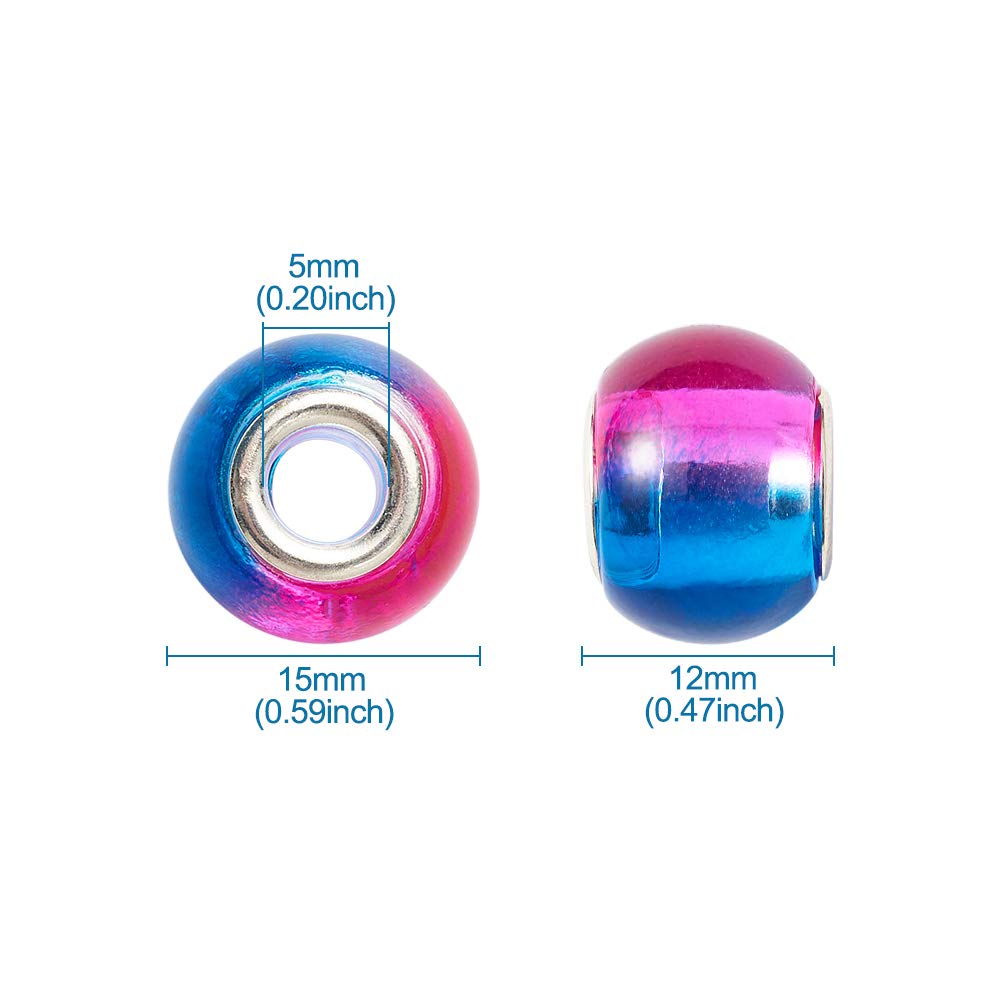 Craftdady 100Pcs Large Hole Glass European Spacer Beads 15x12mm Gradient Rainbow Mixed Colors Slide Charm Rondelle Beads for Snake Chain Bracelet Jewelry Making Hole: 5mm - Image 3