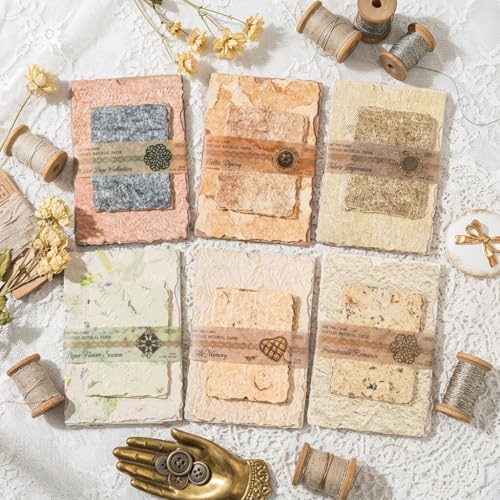 Image of ZIBUYU 168Pcs Handmade-Style Craft Paper (6 Designs), Vintage Textured Scrapbooking Papers Set, Embossed Floral Decorative Craft Paper sheets for Junk Journals, Scrapbooking, Collage & DIY
