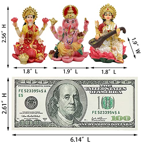 Estatuas Laxmi Ganesha Saraswati 2.5 in para Auto miniatura 6