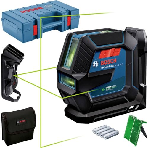 Bosch Professional Nivel Láser de interior GLL 2-15 G (láser verde, soporte LB 10, soporte para techos, alcance visible: hasta 15 m, 4x pilas AA, maletín)