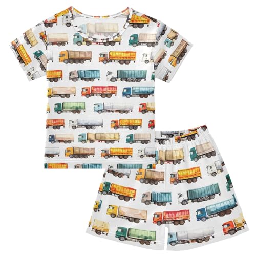ALAZA Multicolor Truck Pajamas Set Short Sleeve Cotton Sleepwear Summer Pjs 2 Piece 5-14Y