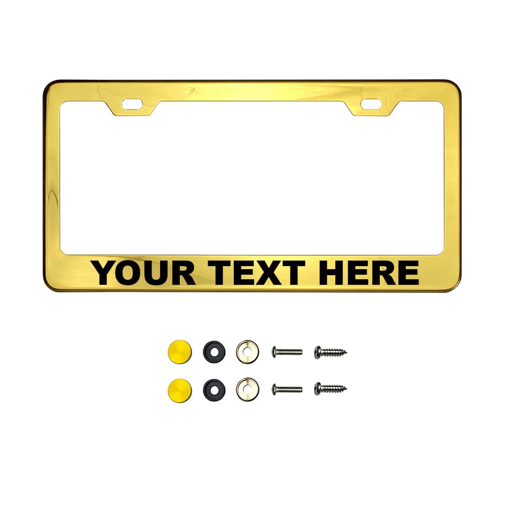 Customize Iridescent Neo Chrome T304 Stainless Steel License Plate Frame 8K Mirror Polish Finish, Rust-Resistant, Slim Design, Universal Fit, Includes Screw Caps, Washers &amp; Screws (Gold Chrome)